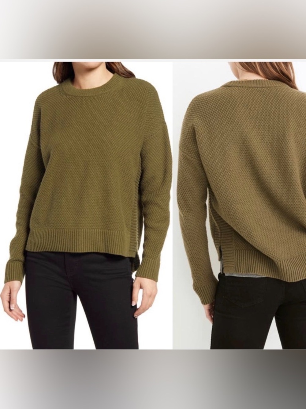 Madewell Pickford Olive Green Textured Crewneck Sweater M